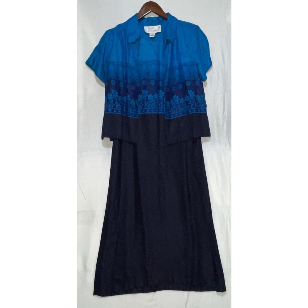 Sarah Elizabeth size 6 Black/Blue Floral‎ Beaded 2 piece Dress & Jacket